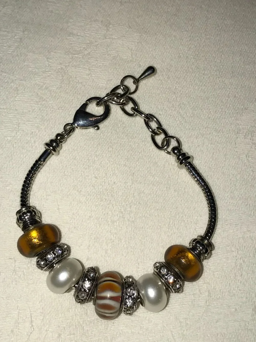 Bella Perlina Silver Snake Chain Glass Beads Charm Bracelet